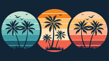 Palm Tree Sunset Scene - Colorful Vector Design
