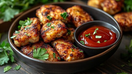 Fototapeta premium Delicious Gourmet Chicken Nuggets Arrangement