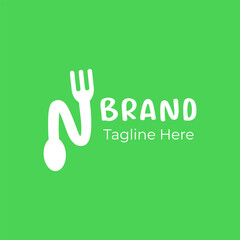Letter N combine spoon and fork logo design. Spoon and fork with letter N logo for restaurant.