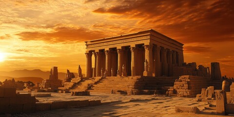 Fototapeta premium Ancient temple ruins at sunset, travel destination.