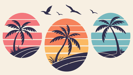 Palm Tree Sunset Scene - Colorful Vector Design
