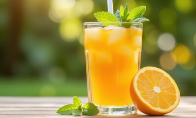Refreshing orange drink with mint garnish