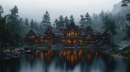 Fototapeta premium Serene Swedish Villa Surrounded by Nature at Dusk