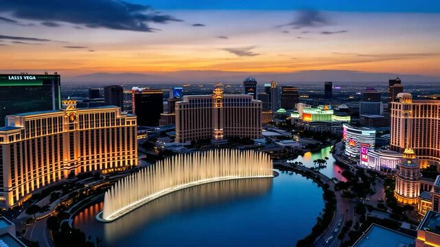 Golden Hour Elegance: Bellagio Fountains on the Las Vegas Strip
