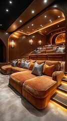 Luxurious Movie Theater Interior Design with Golden Accents