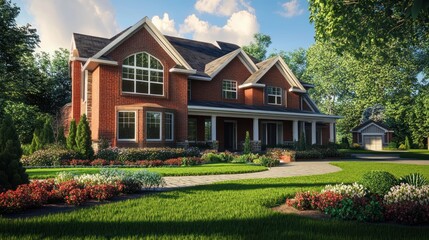 Luxury Brick House with Landscaped Garden and Driveway