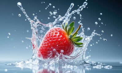 Fresh strawberry splashing in water