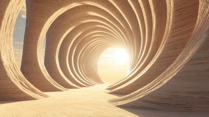 Obraz premium Futuristic Cylinder Tower with Fractal Grooves in Orchard Sunlight - Sci-fi Dreamscape Concept