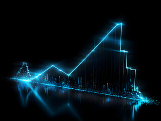 Naklejka premium Glowing Blue Stock Market Graph Showing a Downtrend on a Black Background