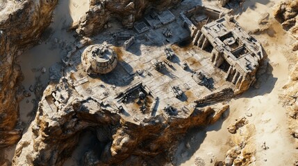 Obraz premium Deserted alien outpost, sand, ruins, weathered vehicles