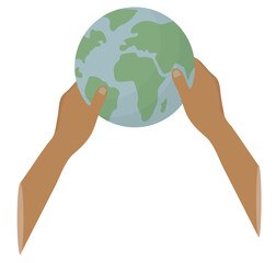 Hands Lifting Earth Globe isolated on transparent background. Achievement Success Illustration. Global achievement, elevation, and worldwide progress. Earth day. Planet earth. Vector illustration