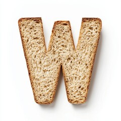 Alphabet Letter W Shaped from a Slice of Whole Wheat Bread on White Background