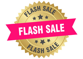 Obraz premium flash sale. flash sale round pink and gold label isolated on transparent background