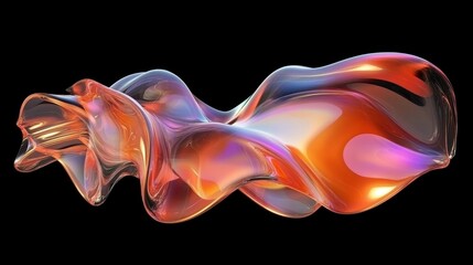 Obraz premium Curved waves of molten glass abstract banner. Holographic texture in Y2K style. 3d render of transparent plastic. Fluid background with an iridescent smooth surface. Trendy futuristic motion design.