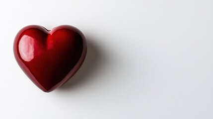 Beautiful heart beside soft red, white background, plenty of space