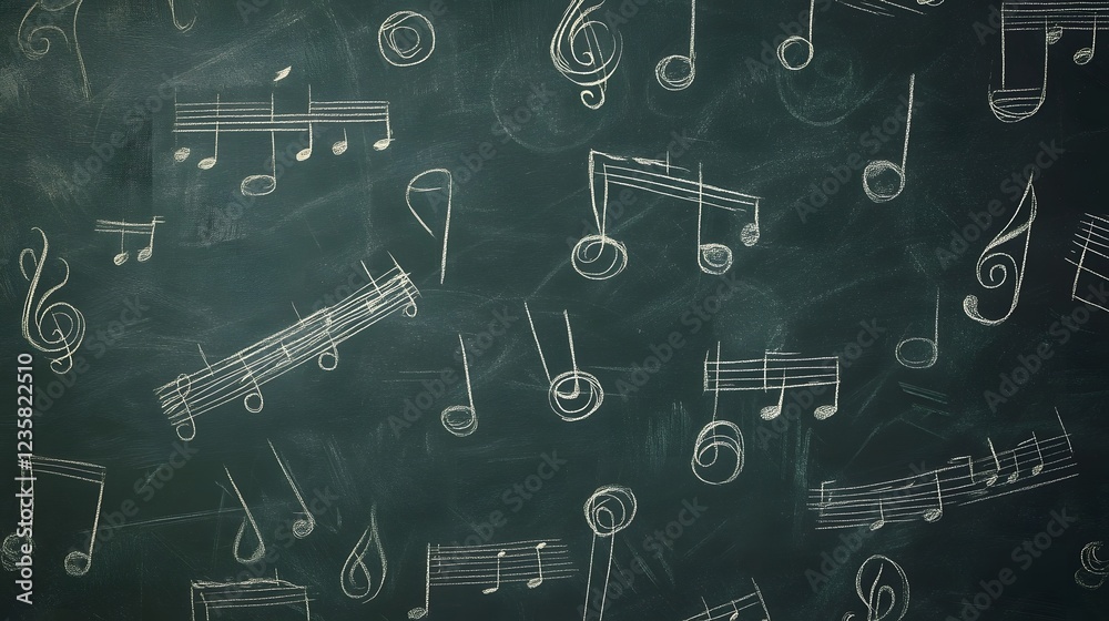 Aufkleber a chalkboard filled with various musical notes clefs and symbols representing the elements of music 