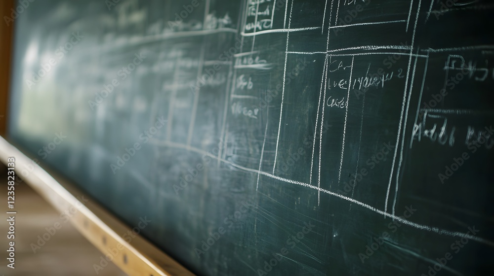 Aufkleber A detailed chalkboard filled with scientific formulas equations and diagrams representing the academic environment of a classroom setting focused on learning teaching