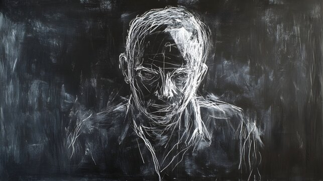 A dark moody and foreboding image depicting a mysterious shadowy figure whose face is obscured evoking a sense of anguish isolation and inner turmoil  The shrouded