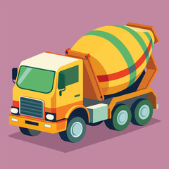 Concrete Mixer Truck Vector Illustration  Heavy Construction Vehicle Clipart