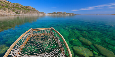 Crystal Clear Water with Wooden Rowboat