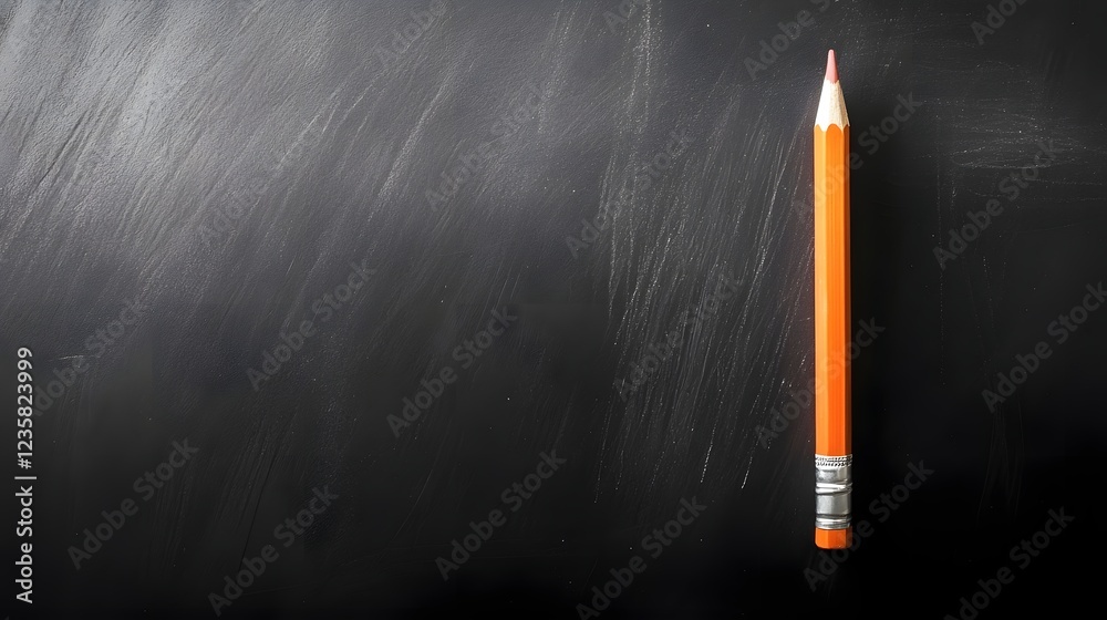 Poster A sharpened orange pencil standing upright on a dark background with blurry brushstroke like textures representing the process of learning working and achieving goals