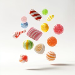 Obraz premium Colorful Candies Floating, Studio Shot, White Background, Food Photography