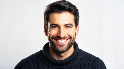 Fototapeta premium Handsome man in dark sweater smiling confidently