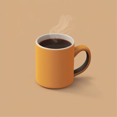 Obraz premium 3D illustration of a warm orange coffee mug with steam.