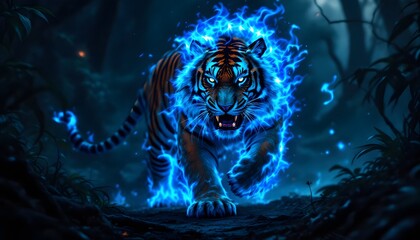 Fiery Blue Tiger Artwork Digital Art Print