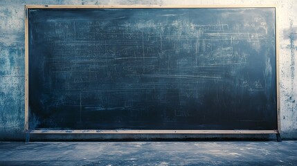 Abandoned and vintage style classroom interior with empty blackboard desks and chairs in a grungy abstract minimalist setting  The image conveys a sense of academic atmosphere and education space