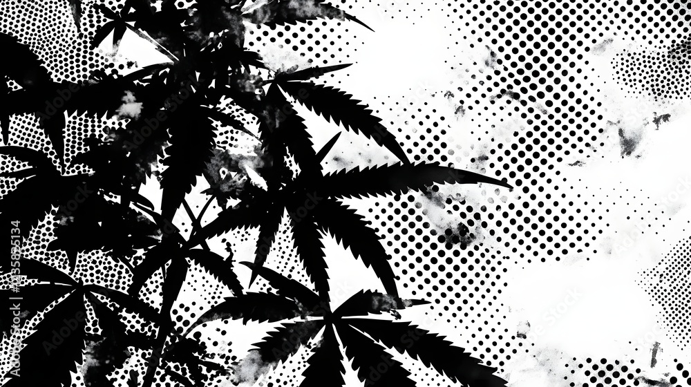 Poster Abstract Black and White Tropical Leaf Foliage Background with Bokeh Patterns