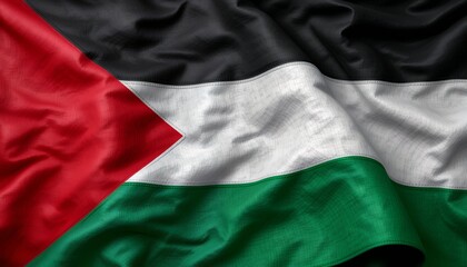 Close-up of the Palestinian flag with vibrant colors and a wavy texture