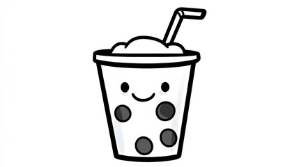 Cute boba tea cup, happy face, straw, white background, kids menu