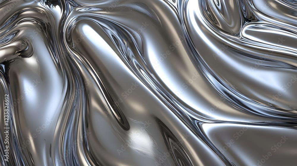 Aufkleber abstract composition of dynamic flowing metallic liquid sculpture with shimmering futuristic ripplin