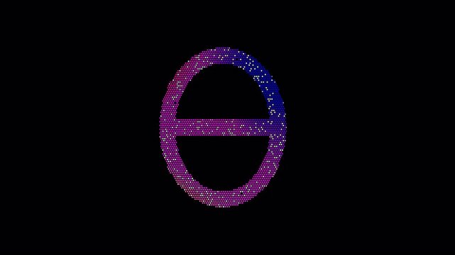 Icon theta is made up of LED square shapes that shimmer and flicker. There are black dead diodes. In-Out looped. Alpha BW at the end