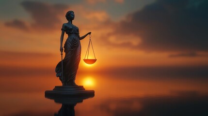 Lady Justice sunset serene justice scales statue