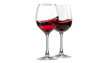 Set of red wine glasses isolated on white background. Rose wine splashing in glassware.