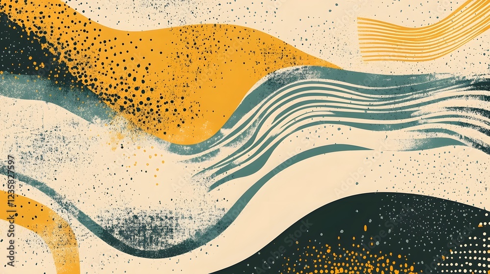 Poster abstract fluid waves and flowing patterns in vibrant colors and organic shapes
