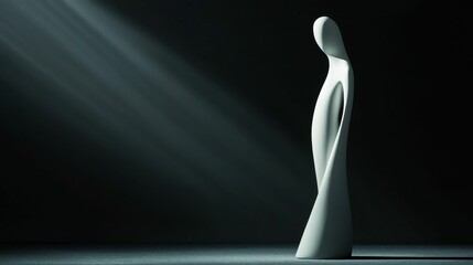 Elegant white sculpture bathed in light.