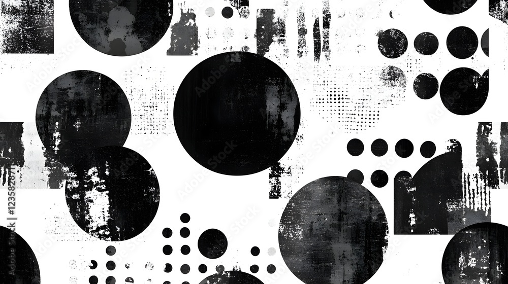 Fototapete abstract monochrome textured backdrop with scattered geometric shapes and patterns