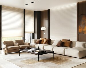 Fototapeta premium Modern living room, neutral tones, stylish comfort.