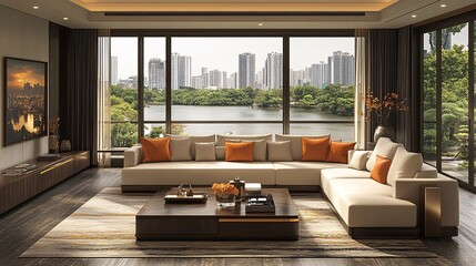 Contemporary Minimalist Living Room with Scenic View