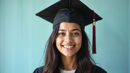 Celebrate your graduation with this joyous image of a young woman beaming with pride and excitement! Perfect for graduation announcements, cards, and social media