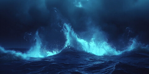 Fototapeta premium Dark Ocean Waves Illuminated by Bioluminescence