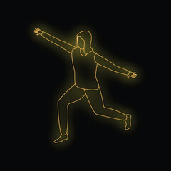 Neon outline of a young woman running with arms outstretched
