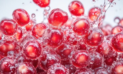 Fresh cherries splashing in water
