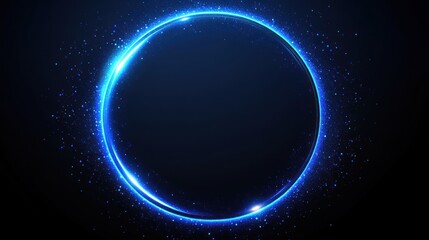 Luminous Blue Circle Abstract Background: Glowing Neon Ring with Sparkling Particles