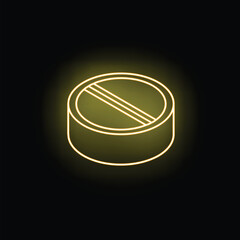 Neon yellow medical pill glowing on a black background