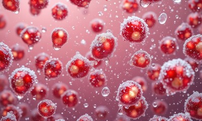 Red berries in sparkling water droplets
