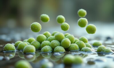 Vibrant green spheres floating gracefully